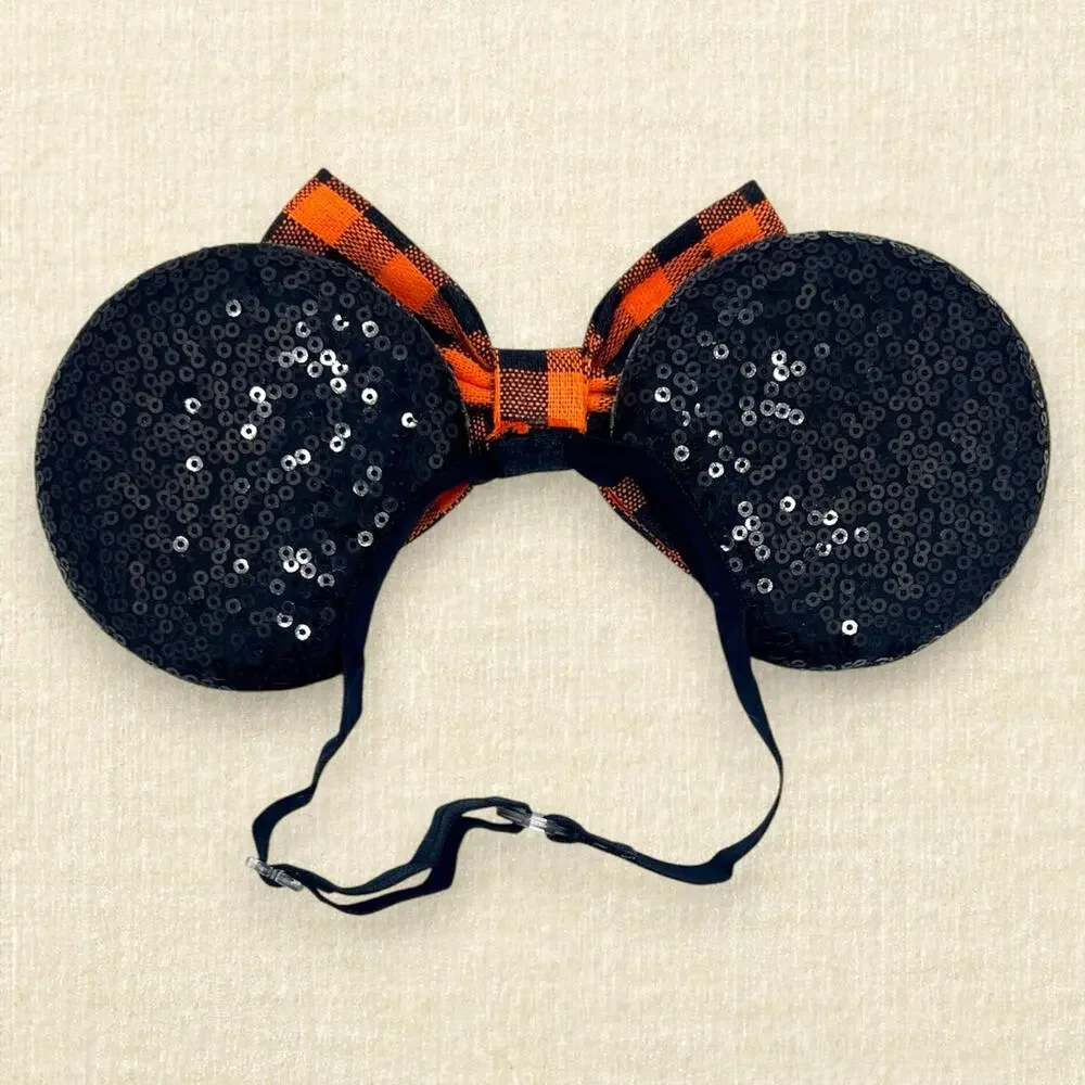 Elastic Orange & Black Plaid Minnie Ears | Disney-Inspired Fall Mouse Ears